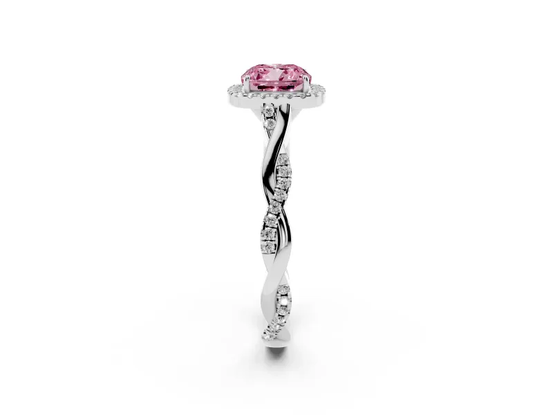 Cushion Cut Twist Halo Engagement Ring Setting for a Fancy Pink Lab-Grown Diamond | Platinum