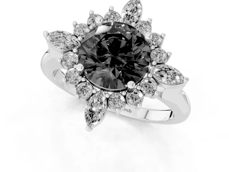 Round Cluster Halo Engagement Ring Setting for a Black Center | Sterling Silver