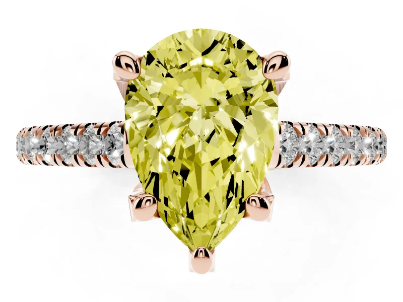 Pear-Shaped Hidden Halo Pave Engagement Ring Setting for a Fancy Yellow Lab-Grown Diamond | Claw Prongs | Rose Gold