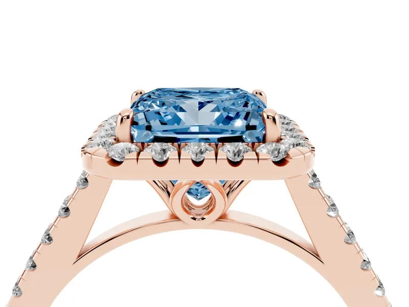 Princess Cut Raised Halo Engagement Ring Setting for a Fancy Blue Lab-Grown Diamond | Rose Gold