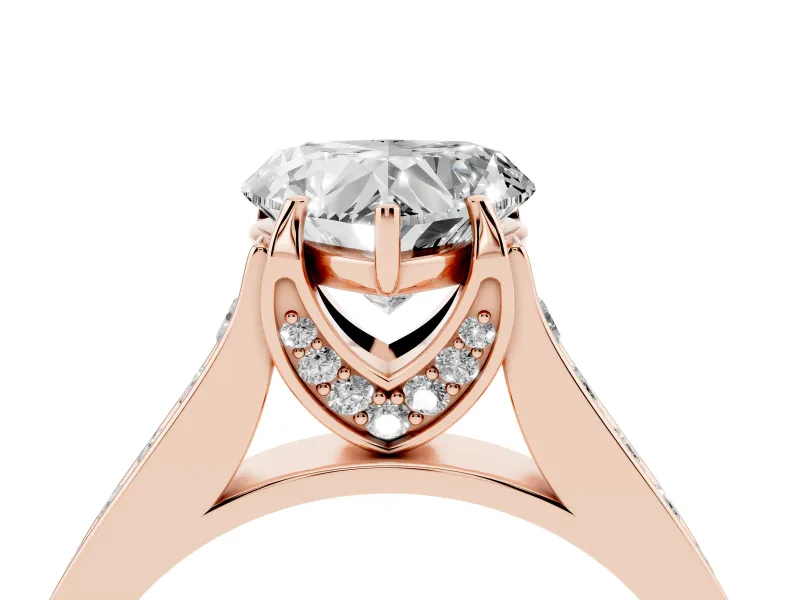 Heart-Shaped Graduated Pavé Solitaire Engagement Ring Setting | Wide Pavé Row Band | Rose Gold