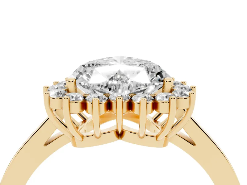 Heart Cut Diamond Halo Ring Set in Yellow gold with Round Halo and Smooth Solitaire Band