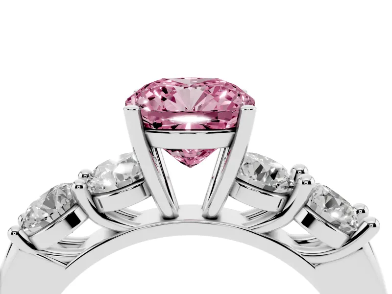 Cushion Cut Five Stone Engagement Ring Setting for a Fancy Pink Lab-Grown Diamond | Plain Band | Sterling Silver