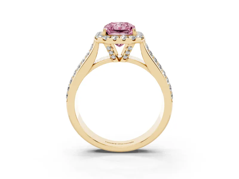 Radiant Cut Pavé Engagement Ring Setting for a Fancy Pink Lab-Grown Diamond | Wide Three-Row Band | Yellow Gold