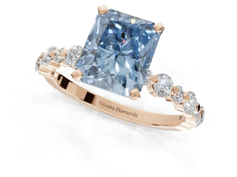 Radiant Cut Pavé Solitaire Engagement Ring Setting for a Fancy Blue Lab-Grown Diamond | Alternating Accents | Rose Gold