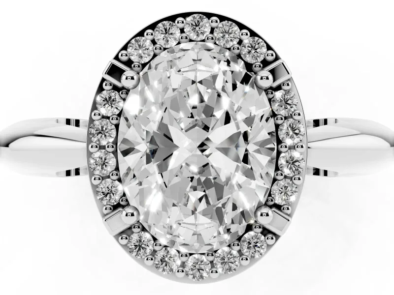 Oval Halo Engagement Ring Setting | Plain Tapered Band | White Gold