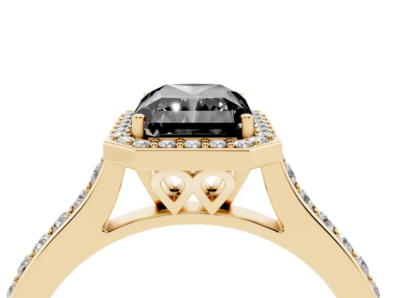 Radiant Cut Pavé Halo Engagement Ring Setting for a Black Center | Yellow Gold