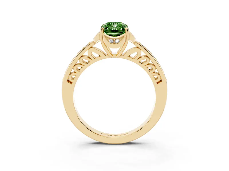 Radiant Cut Floral Pavé Engagement Ring Setting for a Fancy Green Lab-Grown Diamond | Yellow Gold