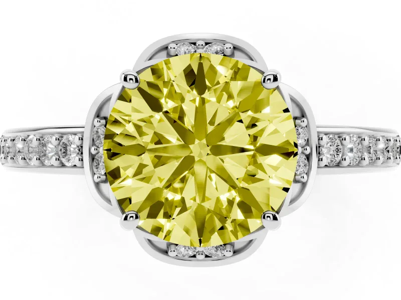 Round Floral Pavé Engagement Ring Setting for a Fancy Yellow Lab-Grown Diamond | White Gold