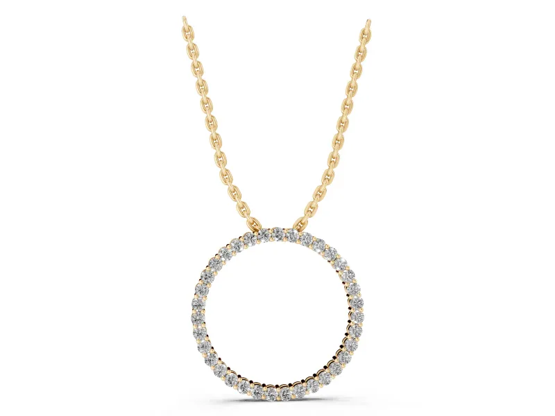 Round Lab-Grown Diamond Open Eternity Circle Pendant Necklace | Shared Prongs | Yellow Gold