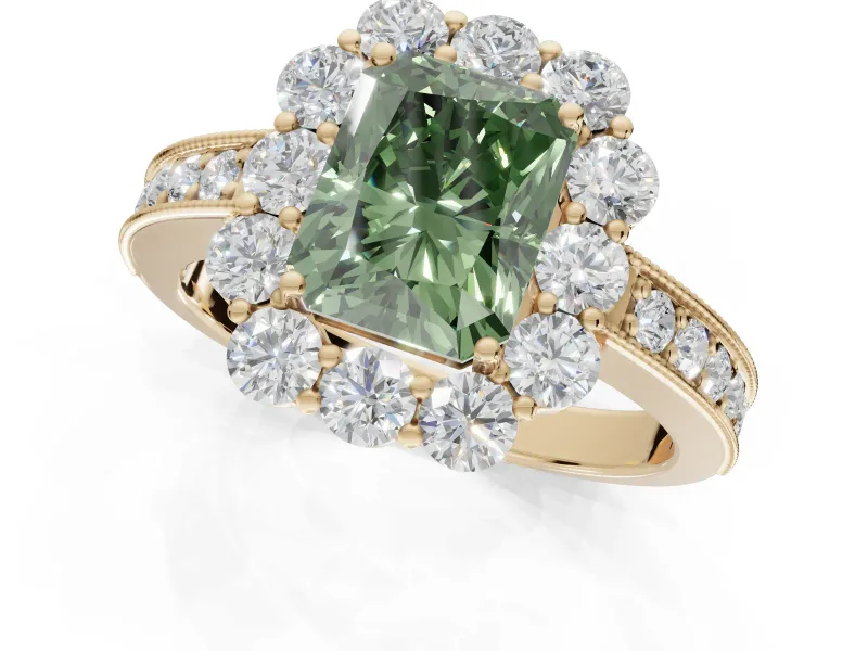 Radiant Cut Halo Engagement Ring Setting for a Fancy Green Lab-Grown Diamond | Yellow Gold - Design NV-24711
