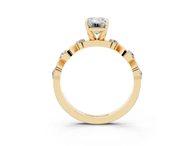 Emerald Cut Ribbon Twist Solitaire Engagement Ring Setting | Accented Shoulders | Yellow Gold