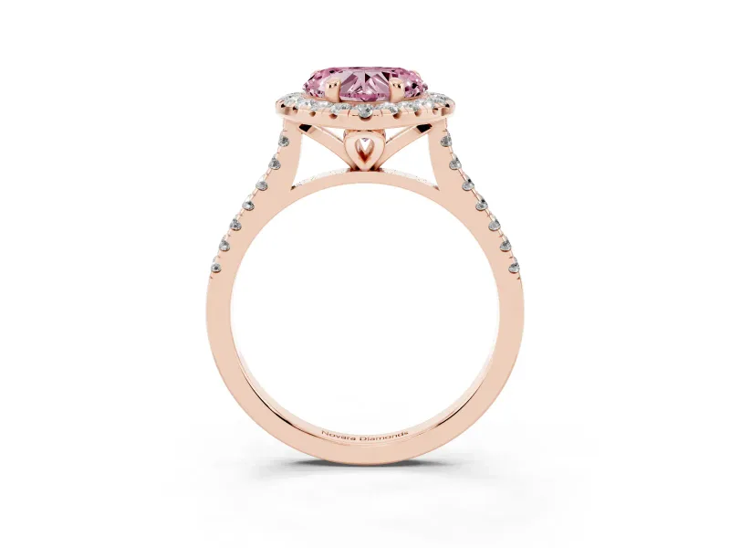 Heart-Shaped Halo Engagement Ring Setting for a Fancy Pink Lab-Grown Diamond | Tapered Band | Rose Gold