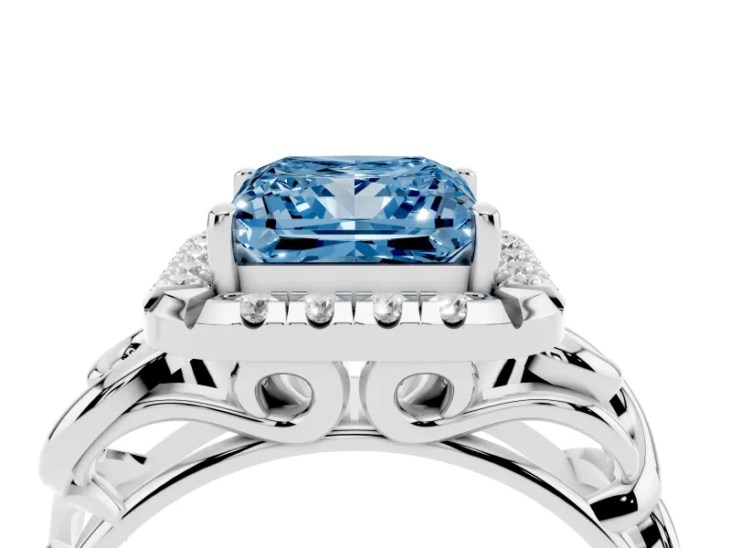 Princess Cut Filigree Halo Engagement Ring Setting for a Fancy Blue Lab-Grown Diamond | Sterling Silver