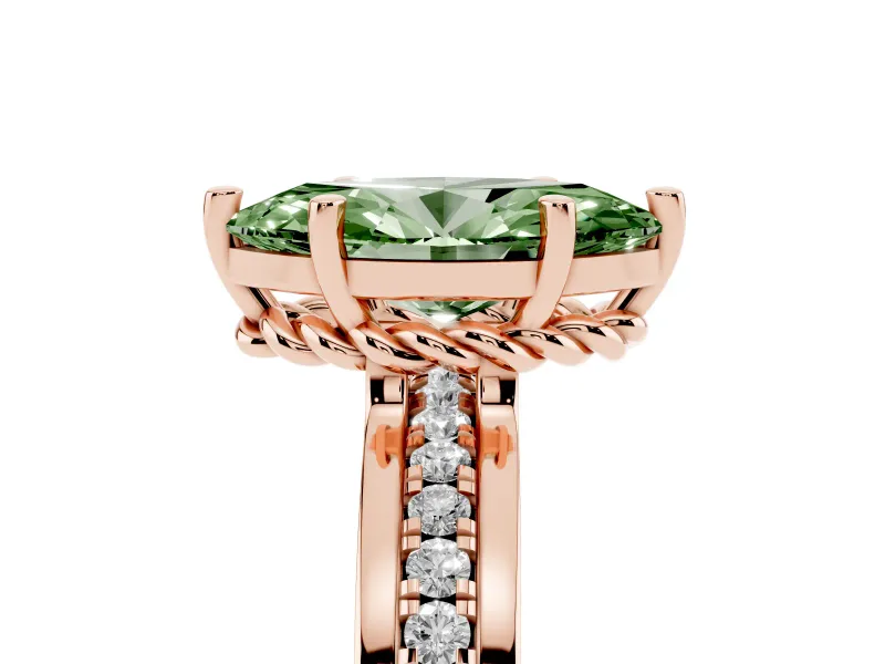Marquise Channel Set Engagement Ring Setting for a Fancy Green Lab-Grown Diamond | Rope Collar | Rose Gold