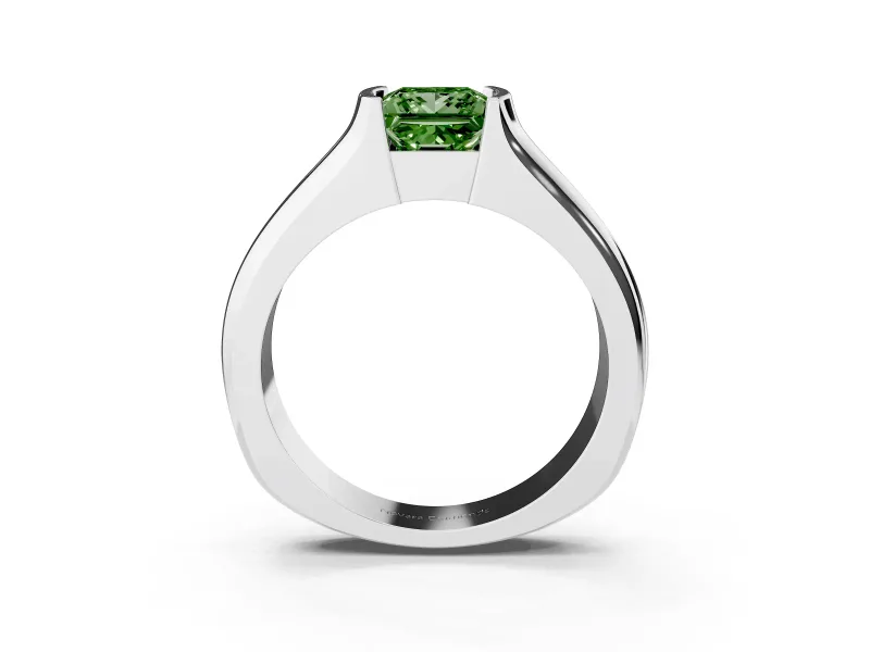 Princess Cut Half Bezel Solitaire Engagement Ring Setting for a Fancy Green Lab-Grown Diamond | Wide Band | Platinum
