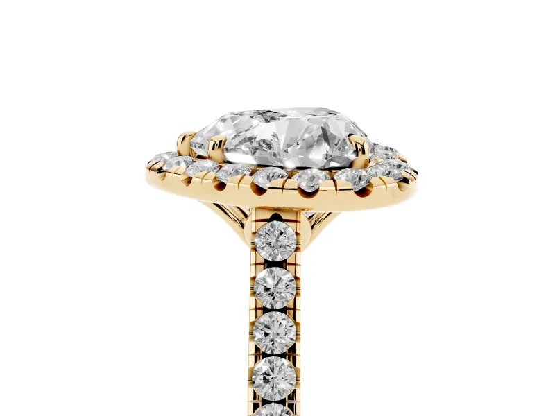 Heart-Shaped Raised Halo Engagement Ring Setting | Pave Band | Yellow Gold
