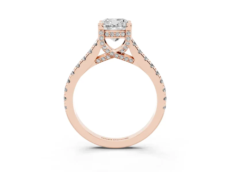 Cushion Cut Hidden Halo Pave Engagement Ring Setting | Claw Prongs | Rose Gold