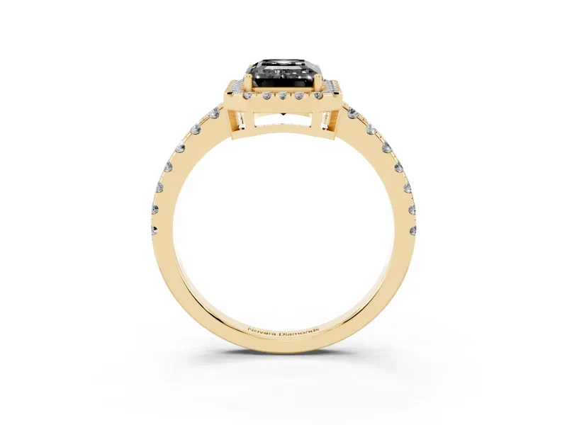 Emerald Cut Halo Engagement Ring Setting for a Black Center | Graduated Pavé Band | Yellow Gold