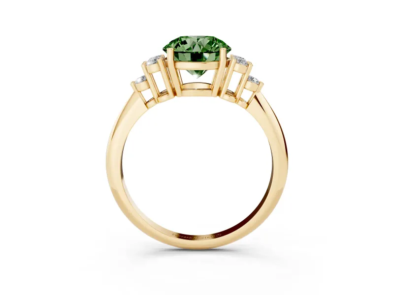 Round Cluster Accent Engagement Ring Setting for a Fancy Green Lab-Grown Diamond | Yellow Gold