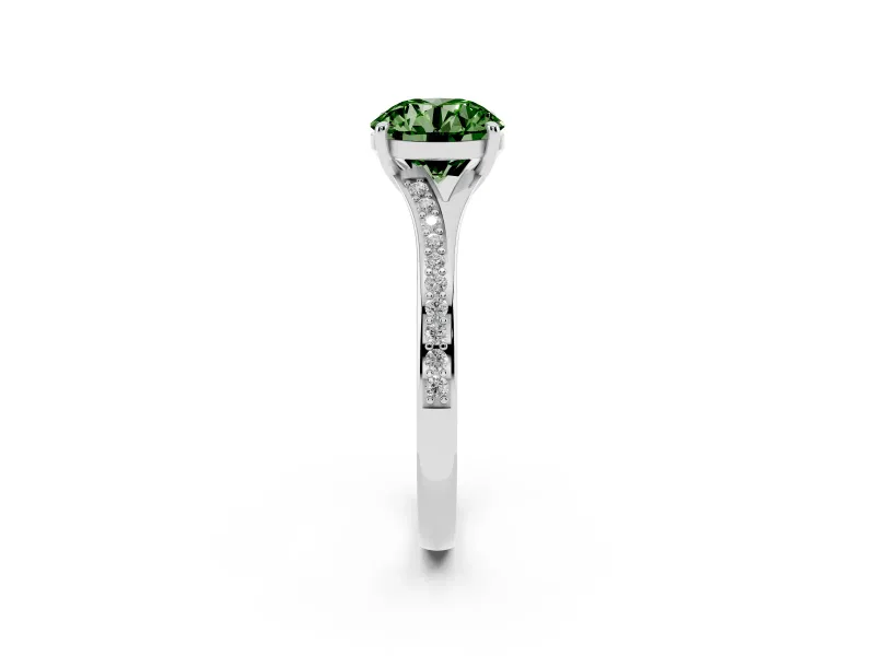 Round Pave Solitaire Engagement Ring Setting for a Fancy Green Lab-Grown Diamond | Sweeping Shoulders | Platinum