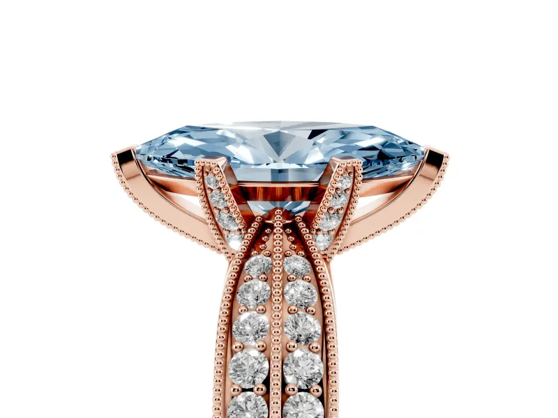 Marquise Milgrain Solitaire Engagement Ring Setting for a Fancy Blue Lab-Grown Diamond | Rose Gold
