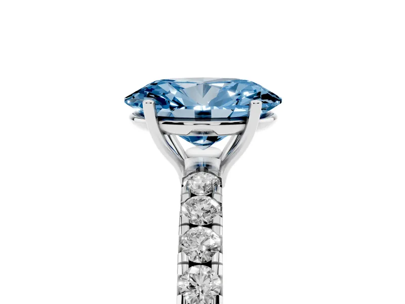 Oval Pave Engagement Ring Setting for a Fancy Blue Lab-Grown Diamond | Shared Prong Band | Platinum