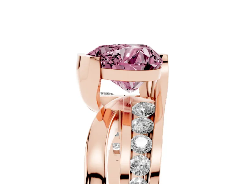 Heart-Shaped Graduated Bypass Engagement Ring Setting for a Fancy Pink Lab-Grown Diamond | Rose Gold