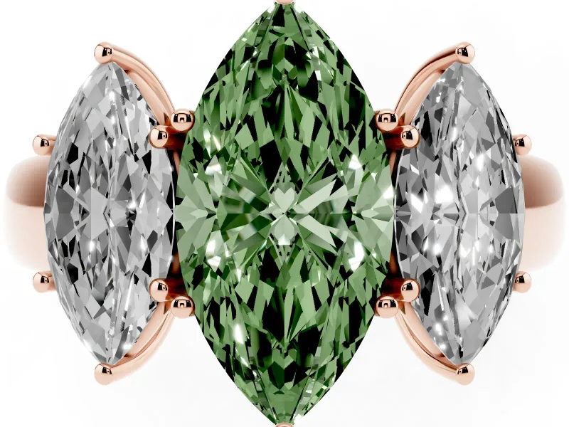 Marquise 3 Stone Engagement Ring Setting for a Fancy Green Lab-Grown Diamond | Rose Gold