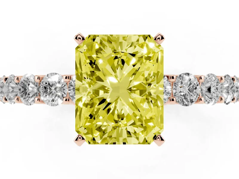 Radiant Cut Shared Prong Engagement Ring Setting for a Fancy Yellow Lab-Grown Diamond | Rose Gold