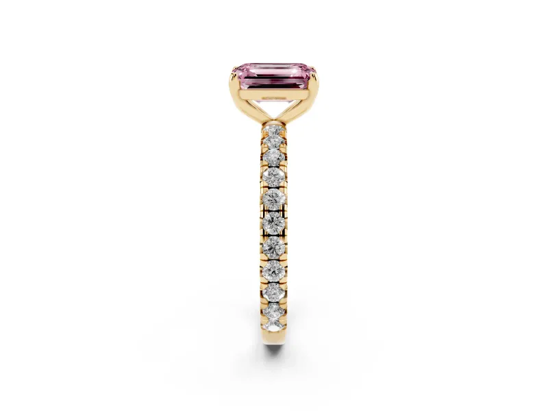 Emerald Cut Pavé Engagement Ring Setting for a Fancy Pink Lab-Grown Diamond | Yellow Gold