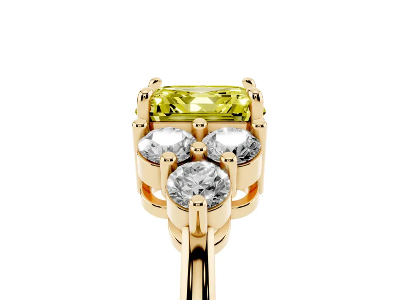 Asscher Cut Cluster Side Stone Engagement Ring Setting for a Fancy Yellow Lab-Grown Diamond | Plain Band | Yellow Gold