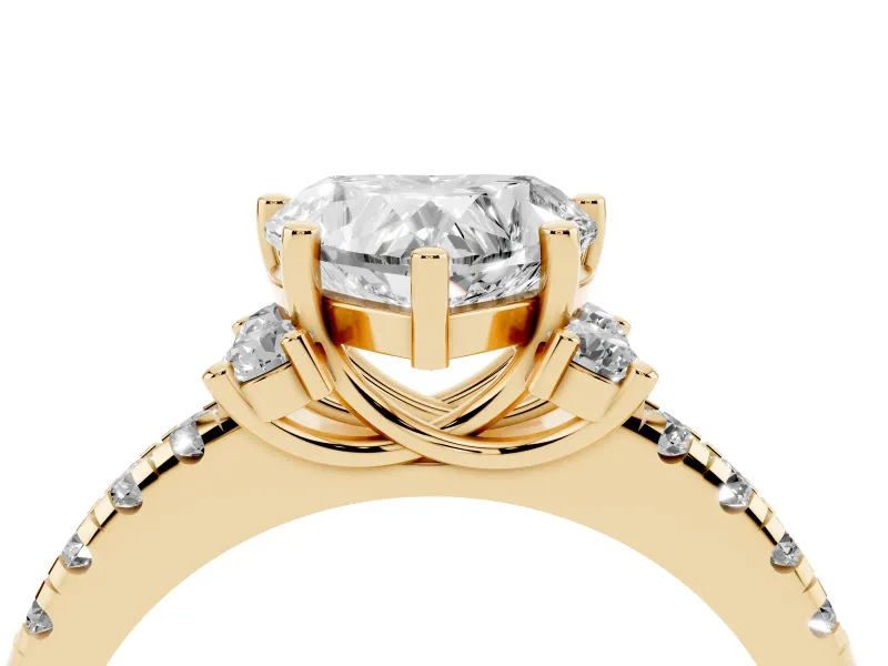 Heart-Shaped Side Stone Pave Engagement Ring Setting | Paired Round Accents | Yellow Gold