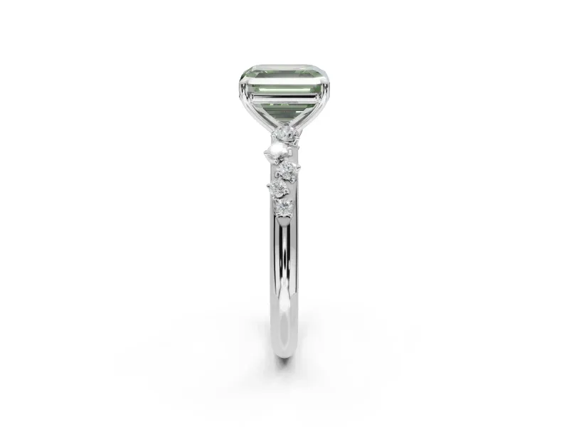 Asscher Cut Graduated Solitaire Engagement Ring Setting for a Fancy Green Lab-Grown Diamond | Sterling Silver