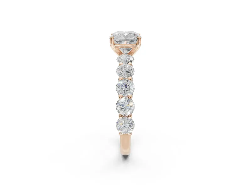 Cushion Cut Side Stone Engagement Ring Setting | Scalloped Prong Accents | Rose Gold