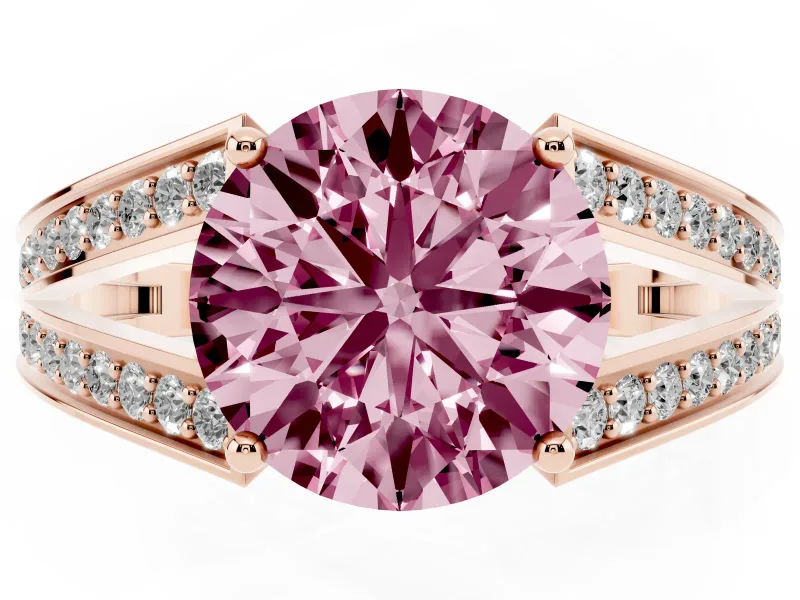 Round Split Shank Pavé Engagement Ring Setting for a Fancy Pink Lab-Grown Diamond | Rose Gold