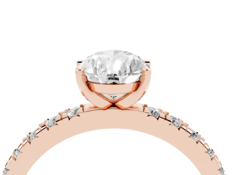 Pear-Shaped Shared Prong Solitaire Engagement Ring Setting | Pavé Band | Rose Gold