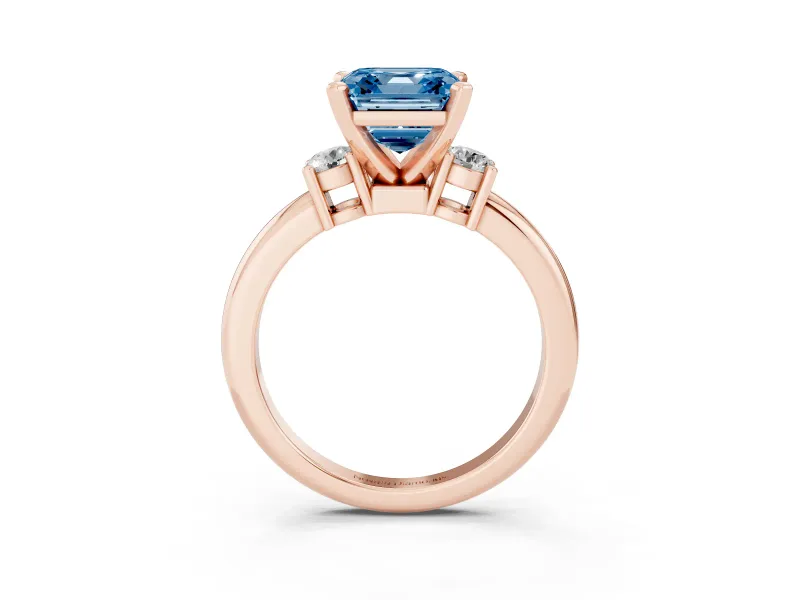 Asscher Cut Three Stone Engagement Ring Setting for a Fancy Blue Lab-Grown Diamond | Round Side Stones | Rose Gold