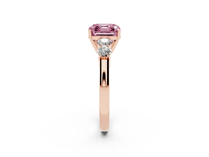 Asscher Cut 5 Stone Engagement Ring Setting for a Fancy Pink Lab-Grown Diamond | Rose Gold