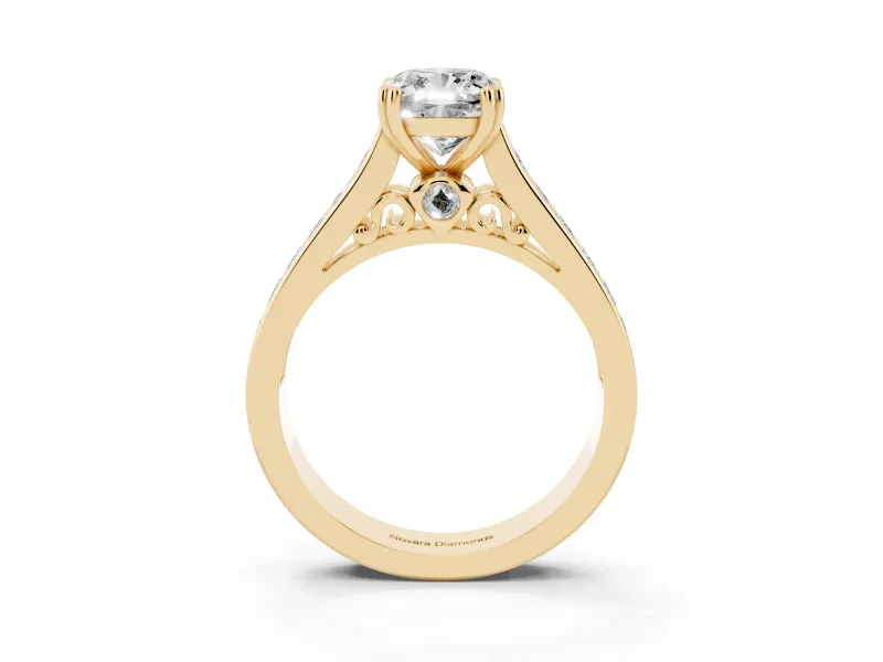 Cushion Cut Cathedral Channel Set Engagement Ring Setting | Double Claw Prongs | Yellow Gold