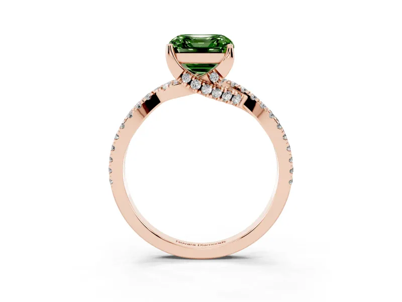 Asscher Cut Twisted Pave Engagement Ring Setting for a Fancy Green Lab-Grown Diamond | Split Shank | Rose Gold