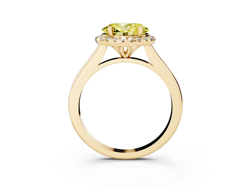 Oval Halo Engagement Ring Setting for a Fancy Yellow Lab-Grown Diamond | Plain Polished Band | Yellow Gold