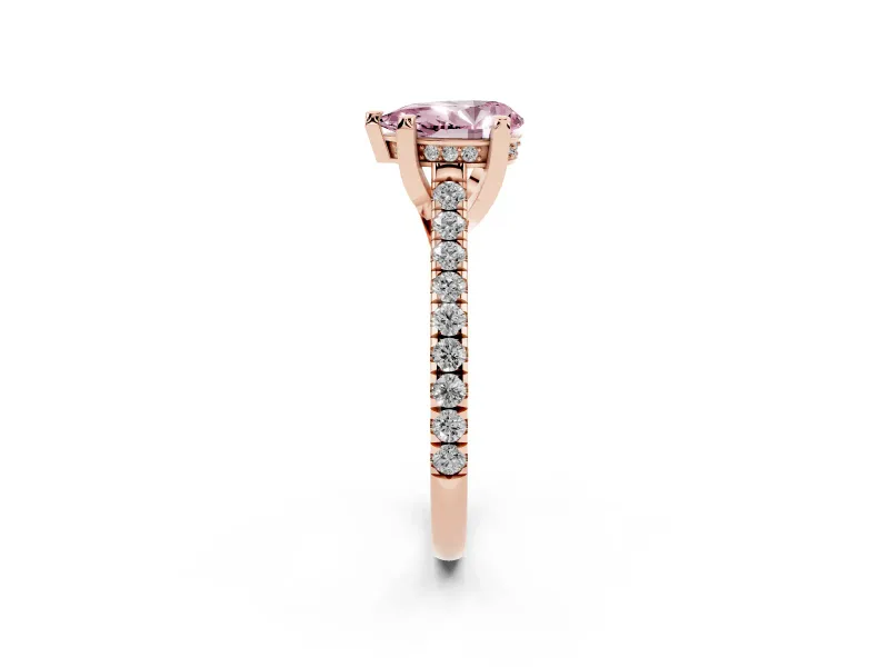 Pear-Shaped Hidden Halo Pave Engagement Ring Setting for a Fancy Pink Lab-Grown Diamond | Claw Prongs | Rose Gold
