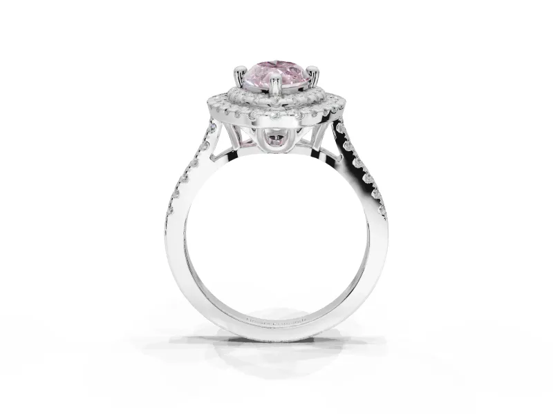Marquise Double Halo Engagement Ring Setting for a Fancy Pink Lab-Grown Diamond | Pave Shoulders | Sterling Silver