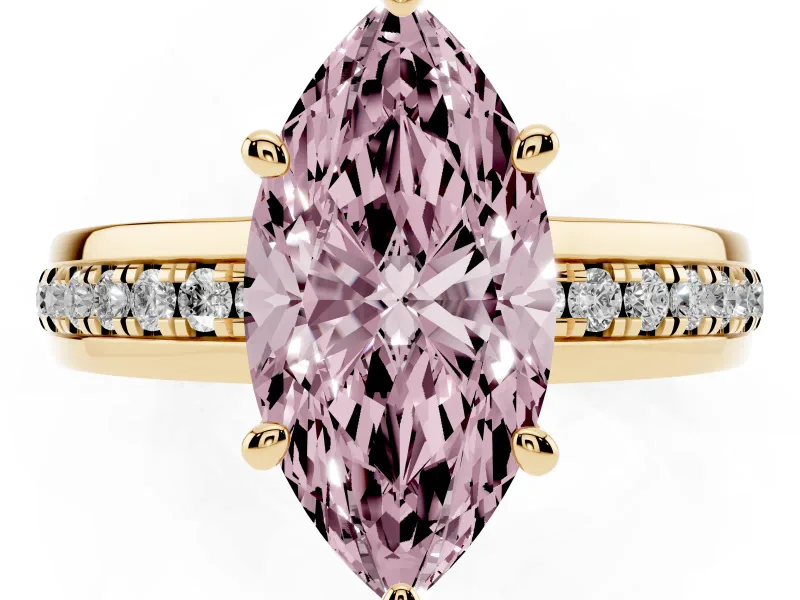 Marquise Channel Set Engagement Ring Setting for a Fancy Pink Lab-Grown Diamond | Rope Collar | Yellow Gold