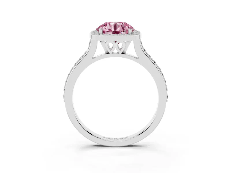 Round Halo Engagement Ring Setting for a Fancy Pink Lab-Grown Diamond | Sterling Silver - Design NV-24729