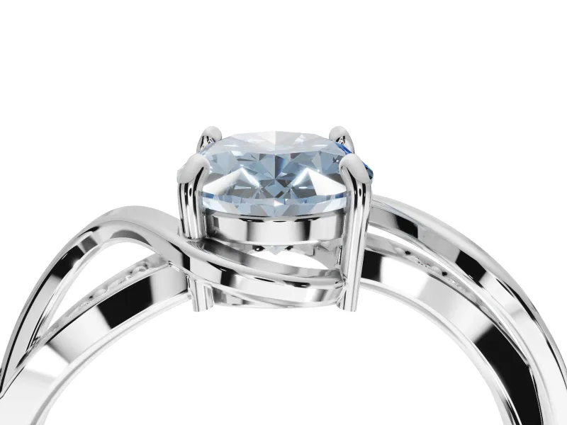 Oval Bypass Solitaire Engagement Ring Setting for a Fancy Blue Lab-Grown Diamond | Pavé Strands | Sterling Silver