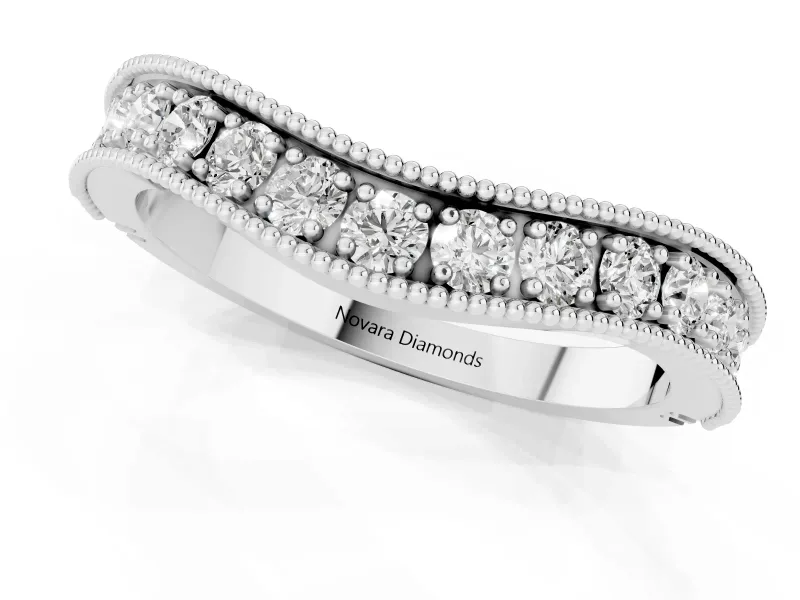 Round Lab-Grown Diamond Milgrain Contour Wedding Band | Beaded Rails | Platinum