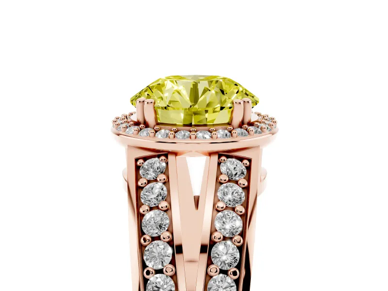 Round Halo Engagement Ring Setting for a Fancy Yellow Lab-Grown Diamond | Split Shank | Rose Gold
