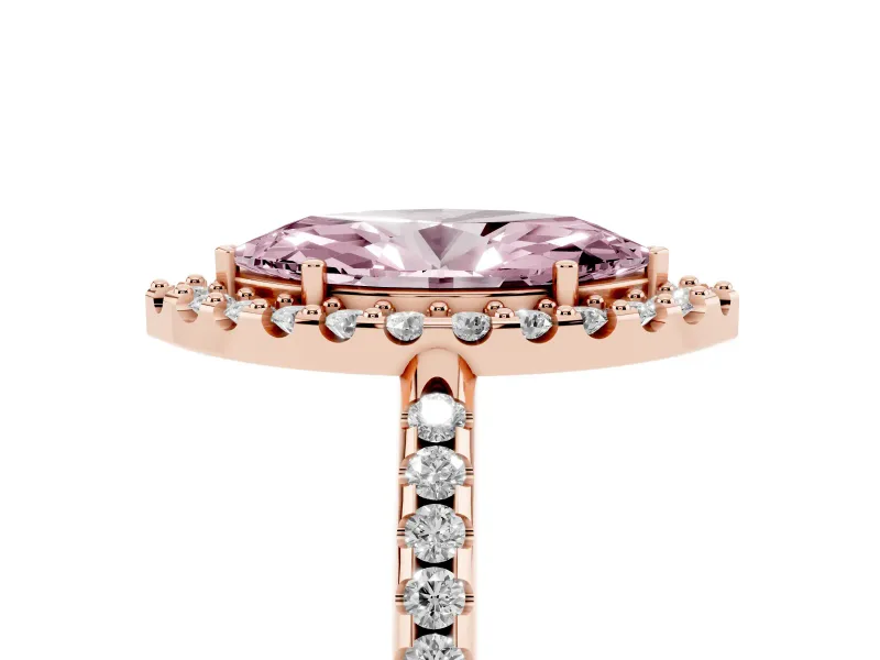 Marquise Pave Halo Engagement Ring Setting for a Fancy Pink Lab-Grown Diamond | Pave Band | Rose Gold